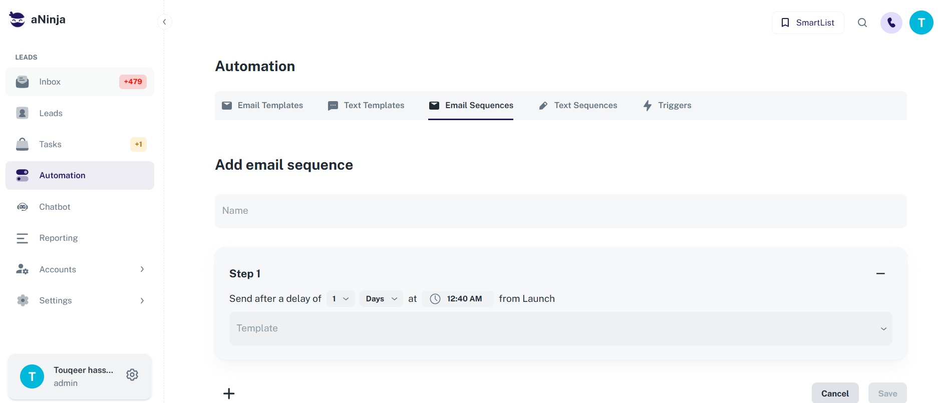 add email sequence modal screenshot