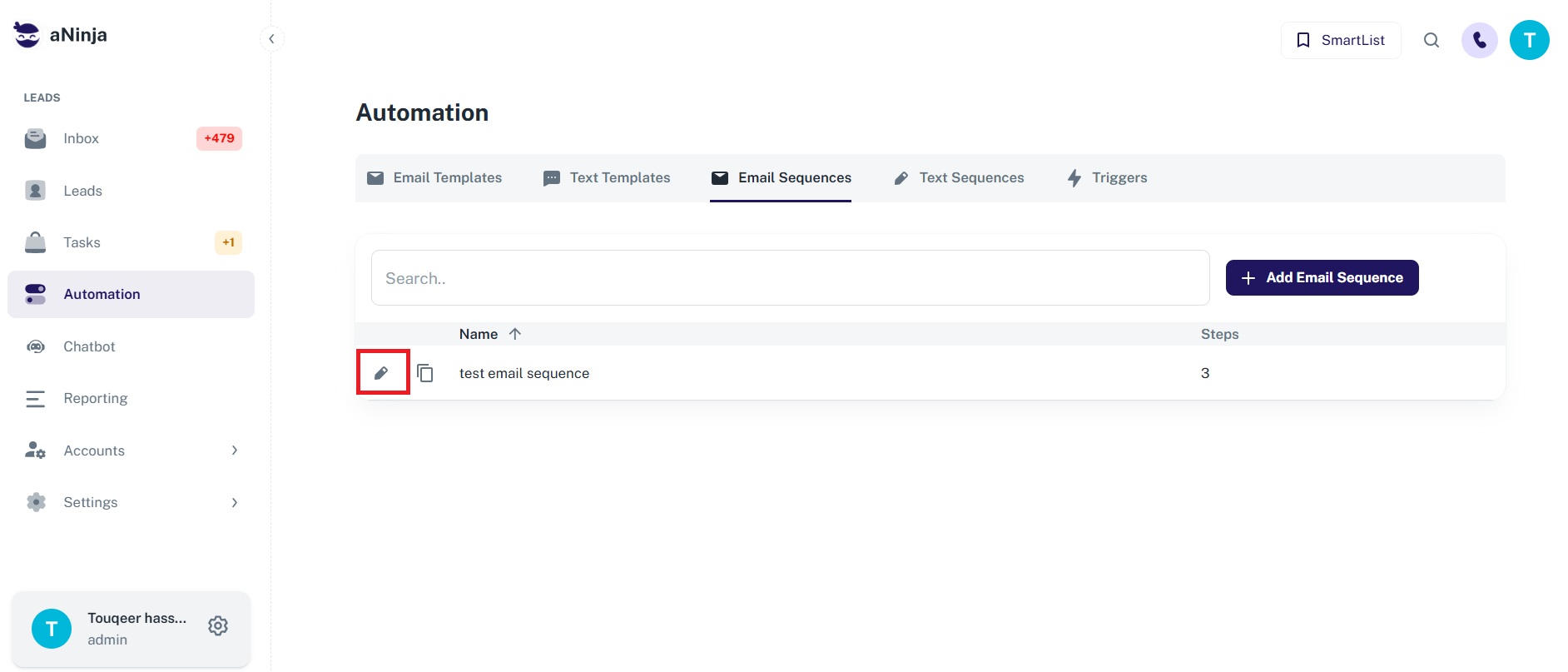 edit button for email sequence screenshot