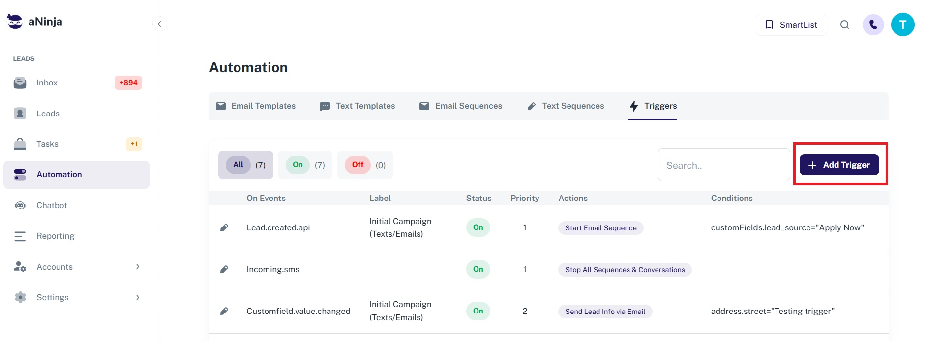 trigger add button screenshot